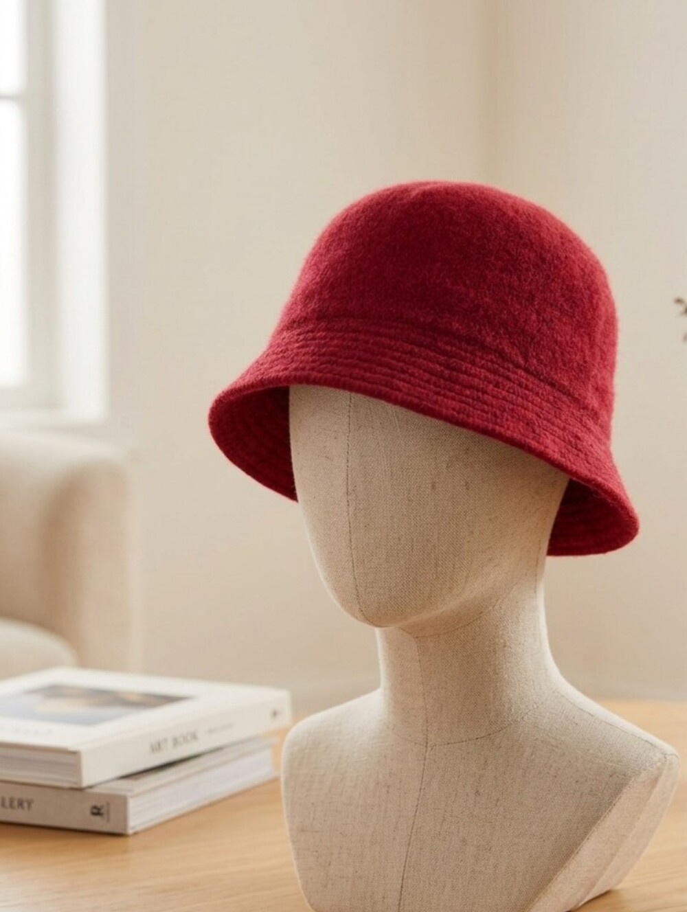 Red Angora Wool bucket Hat Fuzzy Vintage Cozy Winter Parisian Retro Luxury